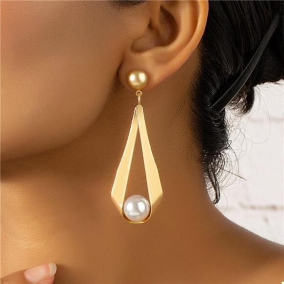 18K Gold-Plated Pearl Drop Earrings - Picture 1 of 4